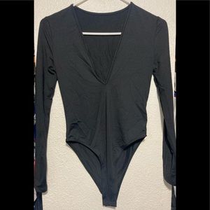 Black V shape low cut bodysuit top